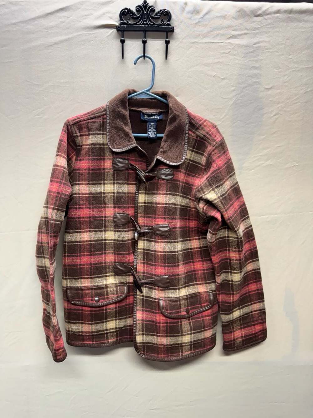Denim & Co. Women's Plaid Toggle Button Barn Jacket Size Large